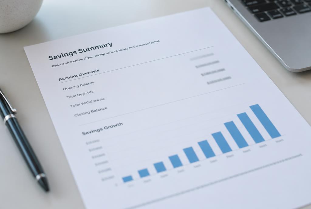 A printed savings summary on a desk beside a laptop